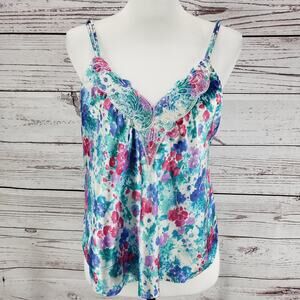 Cinema Etoile Floral Embroidered Satin Sleepwear Top Size Large